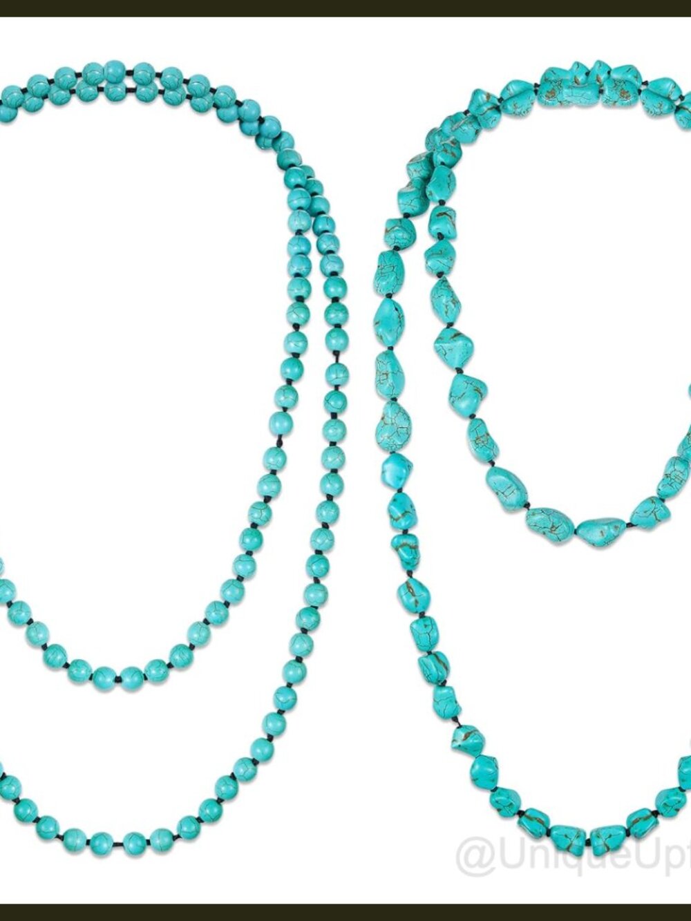 Turquoise Beaded Necklace Set 47.5 Inch Long Cotton Thread Strand